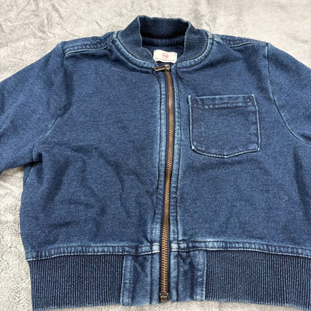 Adriano Goldschmied Toddler 2T Blue Denim Look Full Zip Jacket Cotton Ribbed Hem